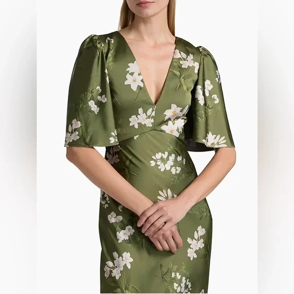 Sachin + Babi Mae Floral satin Olive green Floral fall wedding modestMaxi Dress - Picture 12 of 13